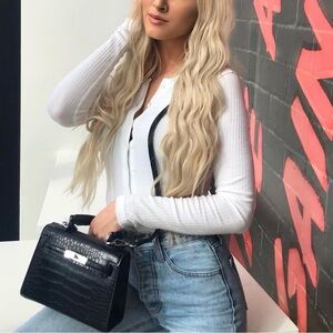 Missguided Off-White Ribbed Button Bodysuit